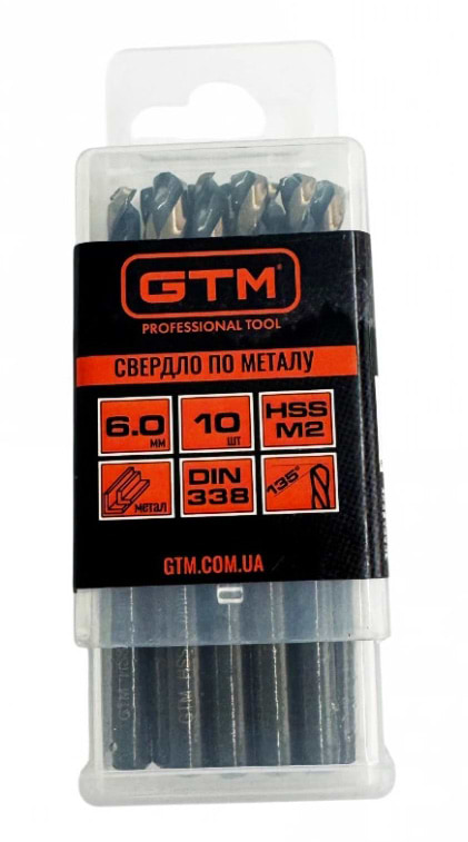 Свердло GTM 6,0 мм HSS 10 шт. з подвійним покриттям (EM2-060K)